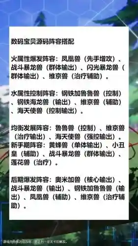 数码宝贝老玩家阵容搭配，数码宝贝练谁